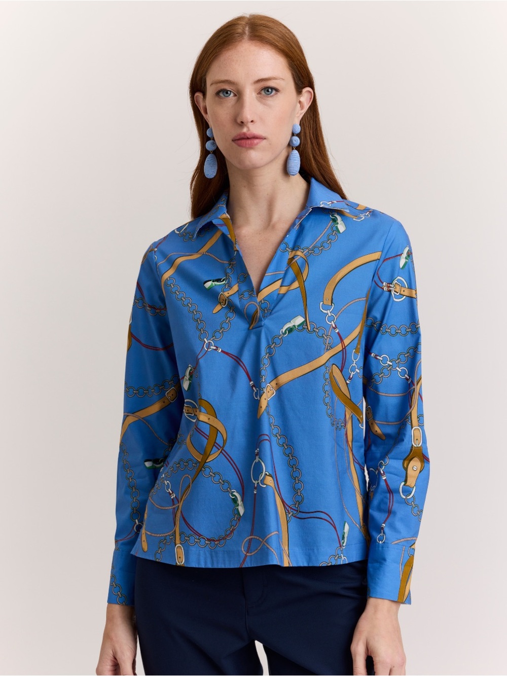 Hinson Wu MONA MEDLEY CHAIN PRINT LONG SLEEVE Button Down Shirt LARGE NWT